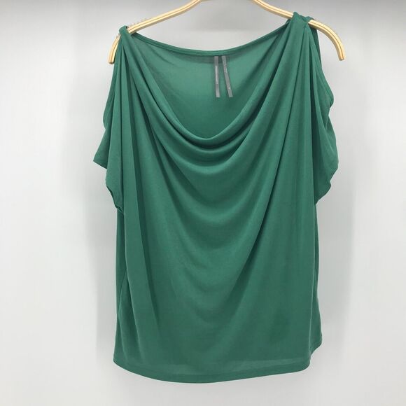 by Anthropologie Top Womens Small Green Drape Neck Cold Shoulder Short Sleeve - Picture 1 of 10